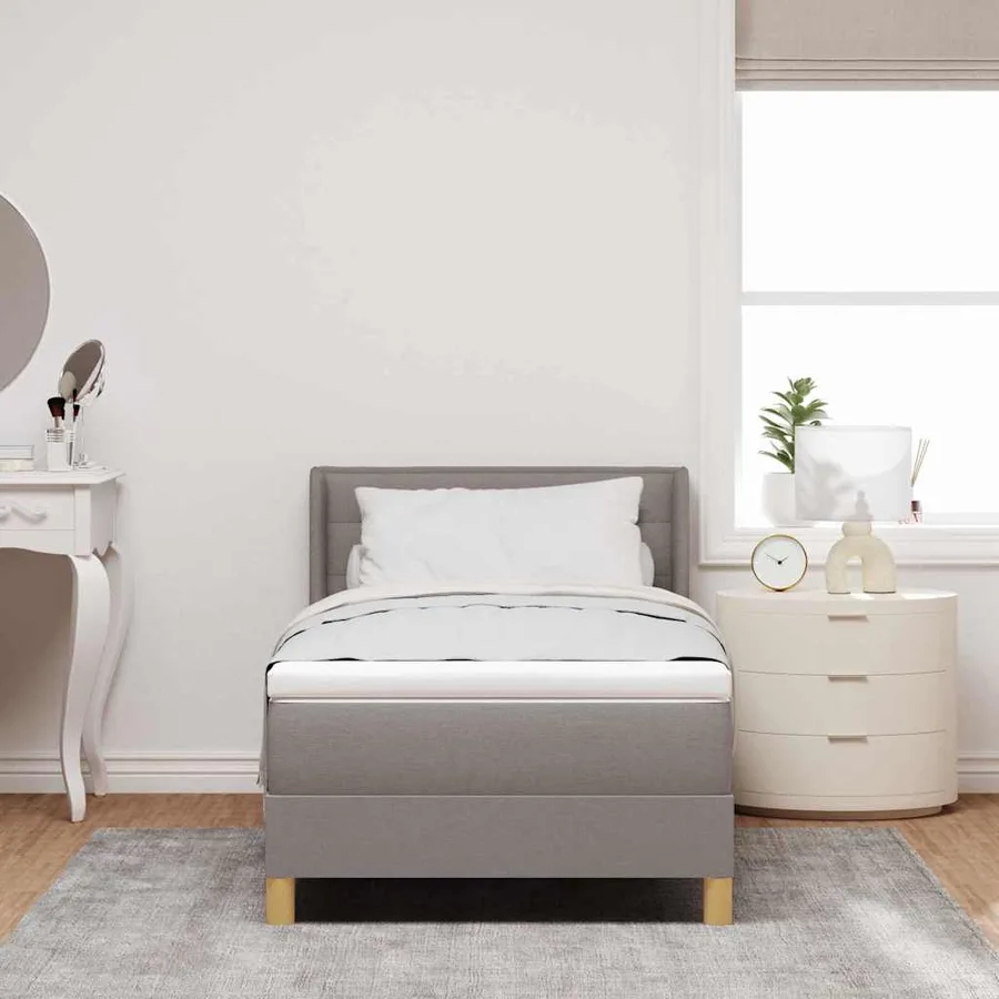 Lit à ressorts avec matelas Taupe 190 x 90 cm tissu - 3