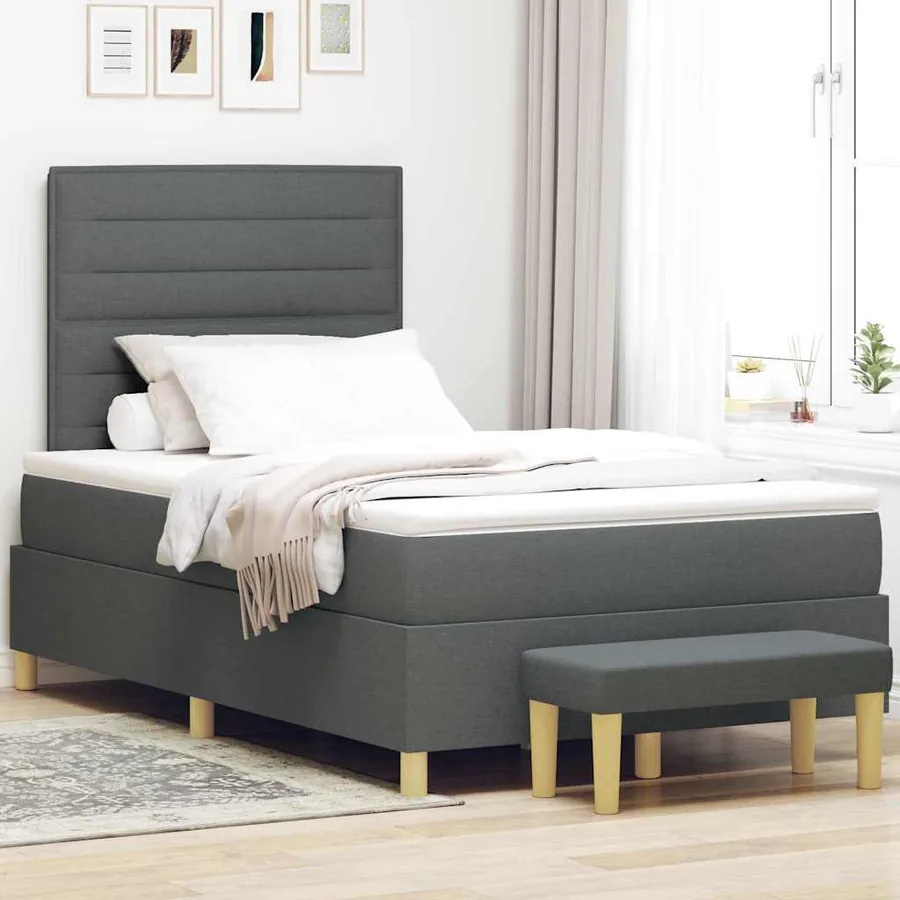 Lit à ressorts avec tête de lit Gris foncé 200 x 120 cm tissu