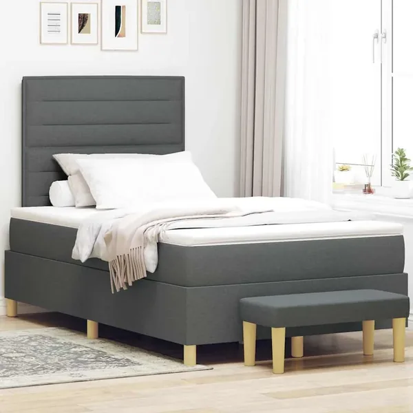 Lit à ressorts avec tête de lit Gris foncé 200 x 120 cm tissu
