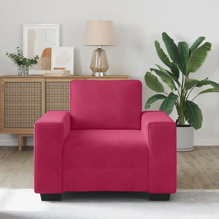 Fauteuil canapé rouge bordeaux 100x77x82 cm velours - 3