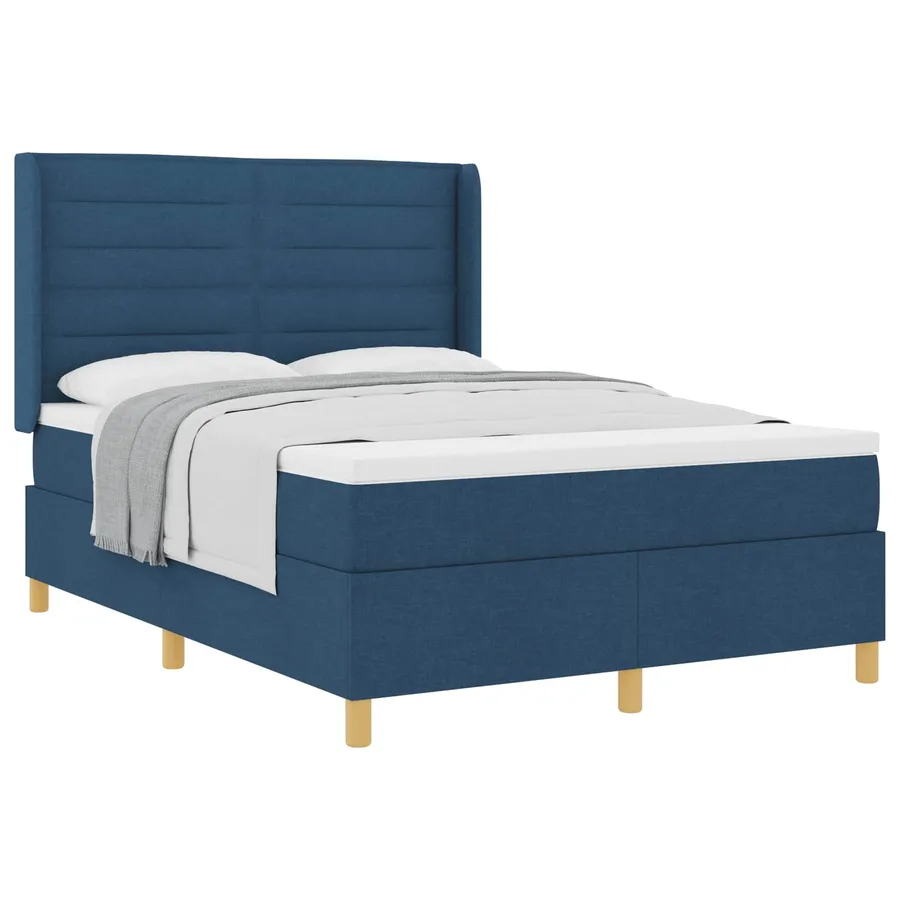 Lit à ressorts avec matelas Bleu 140 x 190 cm tissu - 2