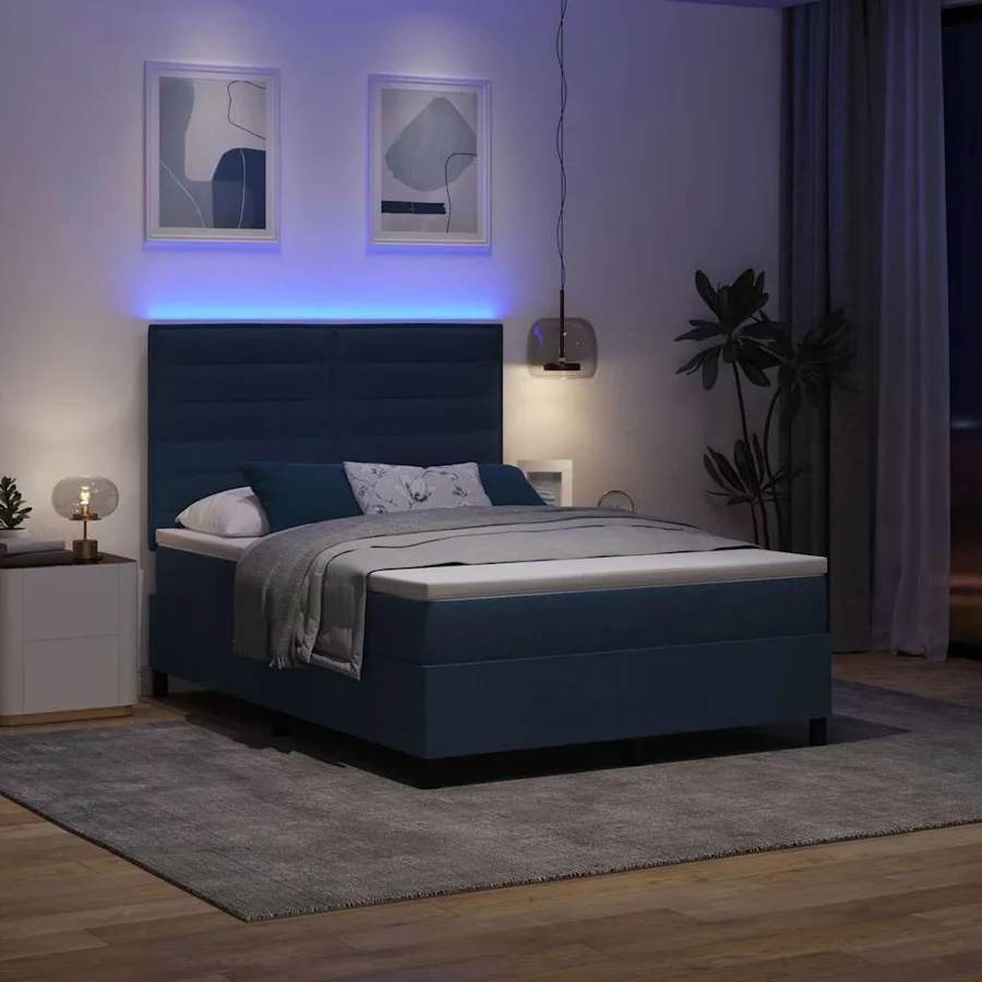 Lit à ressorts avec matelas avec LED Bleu 140 x 190 cm tissu - 5