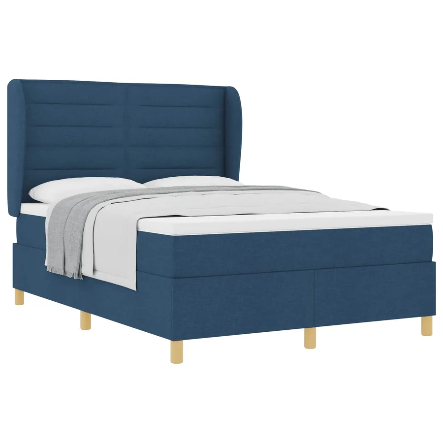 Lit à ressorts avec matelas Bleu 200 x 140 cm tissu - 2