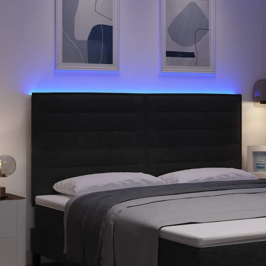 Tête de lit LED avec bandes LED Noir 180 cm tissu - 4