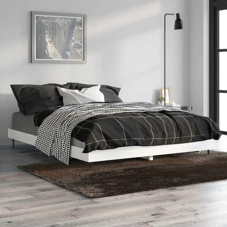 Cadre de lit sans matelas blanc brillant 135x190 cm - 4