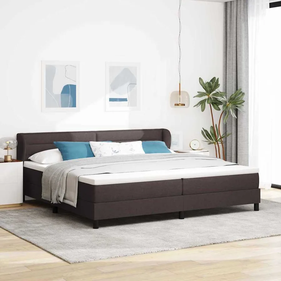 Lit à ressorts avec matelas Marron foncé 200 x 200 cm tissu