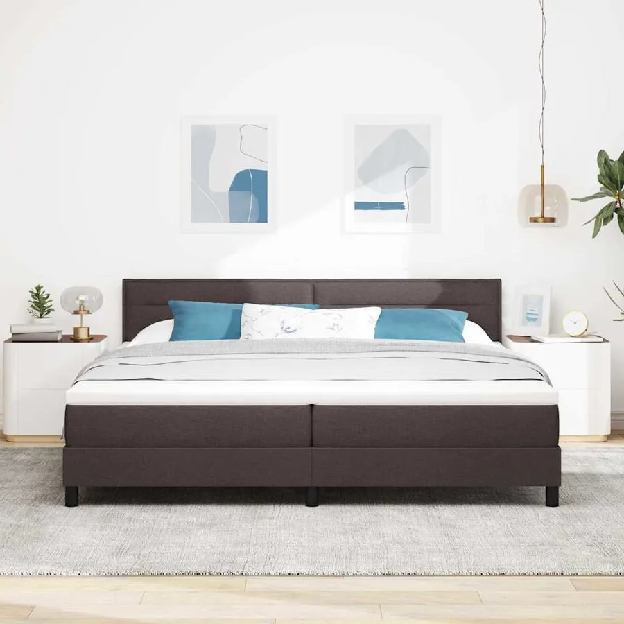 Lit à ressorts avec tête de lit Marron foncé 200 x 200 cm tissu - 3