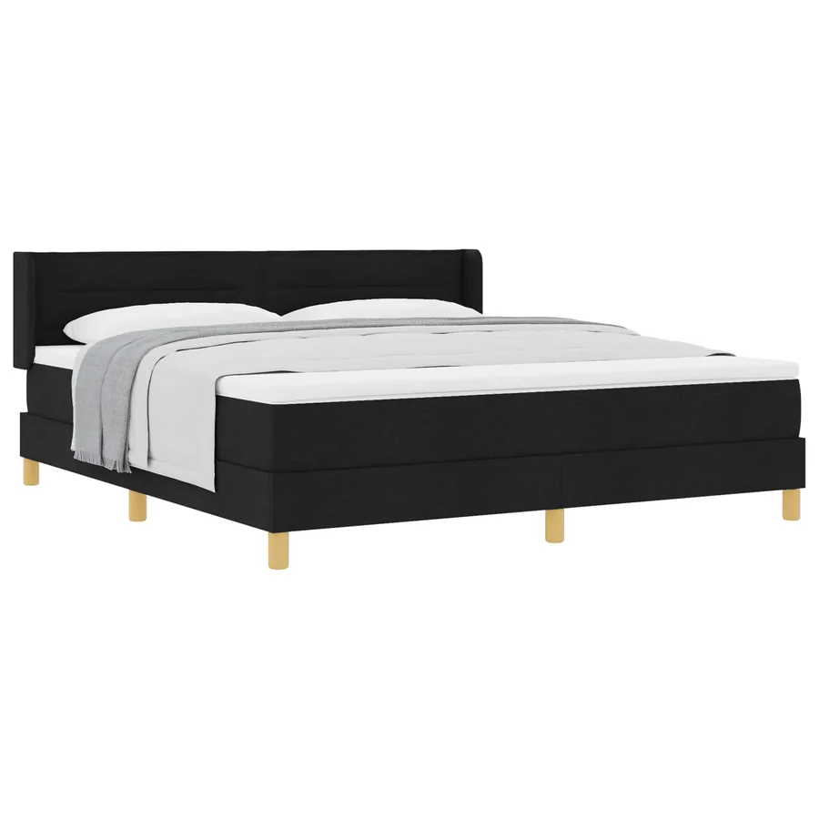Lit à ressorts avec matelas Noir 200 x 180 cm tissu