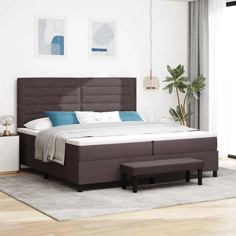 Lit à ressorts avec matelas Marron foncé 200 x 200 cm tissu