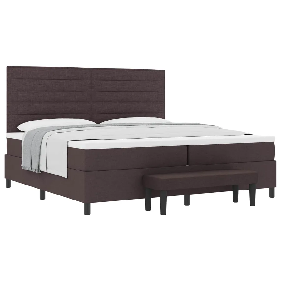 Lit à ressorts avec matelas Marron foncé 200 x 200 cm tissu - 2