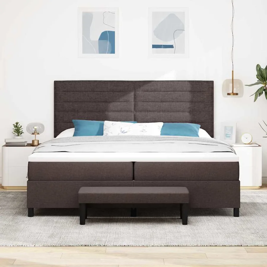 Lit à ressorts avec matelas Marron foncé 200 x 200 cm tissu - 3
