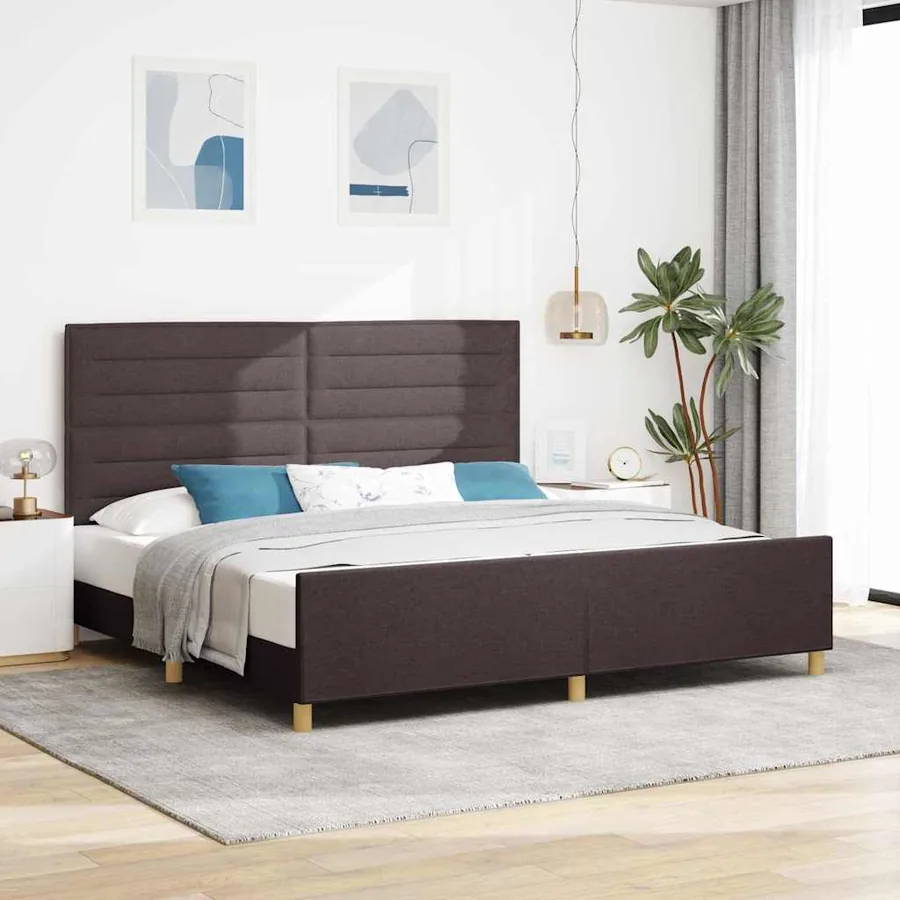 Cadre de lit avec tête de lit Marron foncé 200 x 200 cm tissu