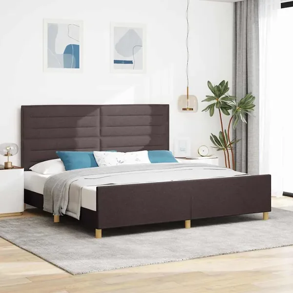 Cadre de lit avec tête de lit Marron foncé 200 x 200 cm tissu