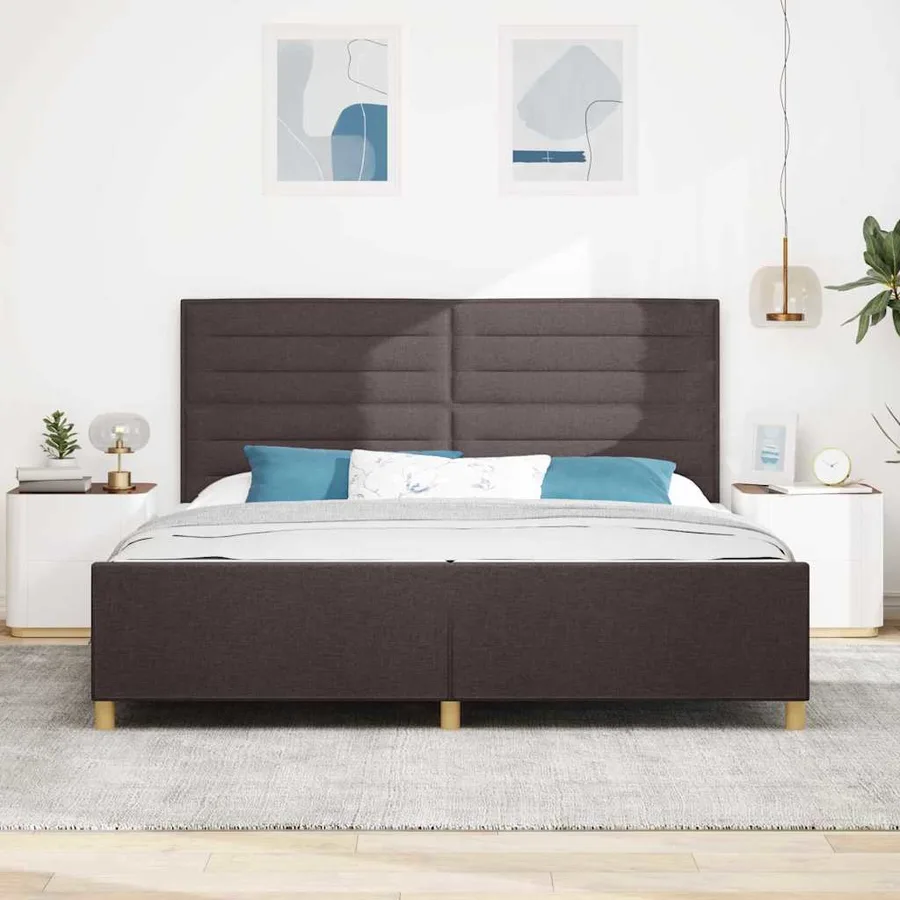 Cadre de lit avec tête de lit Marron foncé 200 x 200 cm tissu - 3