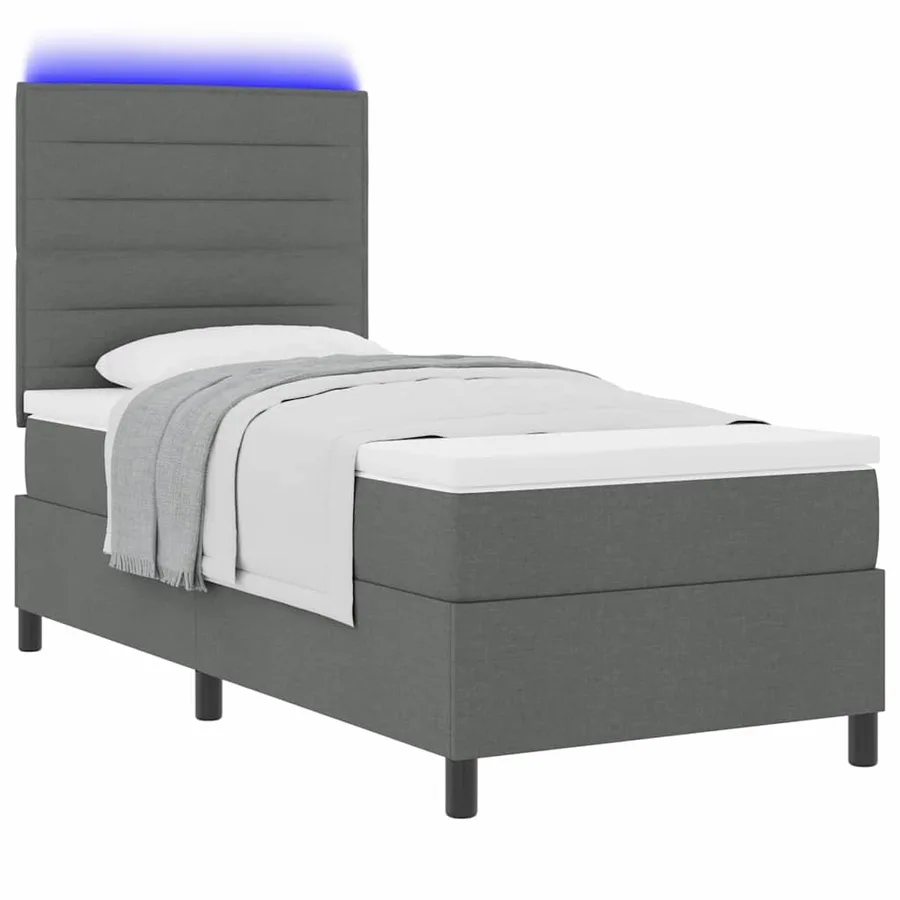 Lit à ressorts avec matelas Gris foncé 90 x 200 cm tissu - 3