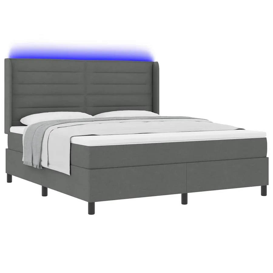 Lit à ressort LED avec matelas Gris foncé 180 x 200 cm tissu - 3