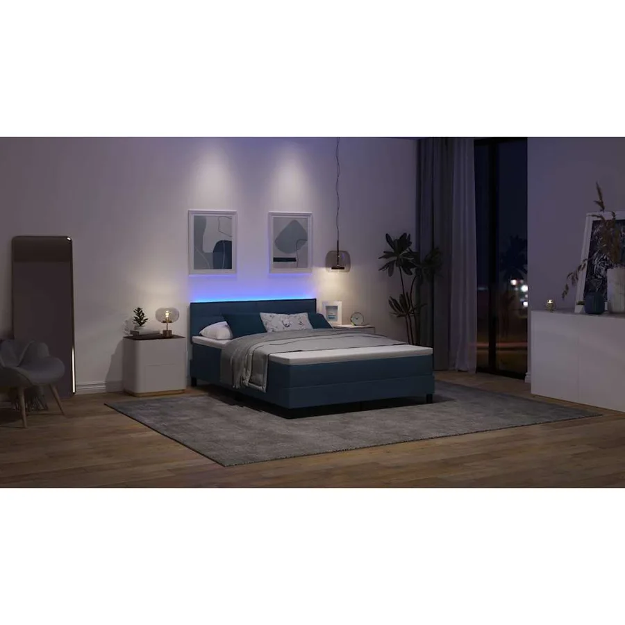 Lit à ressorts avec matelas avec LED Bleu 140 x 190 cm tissu - 5
