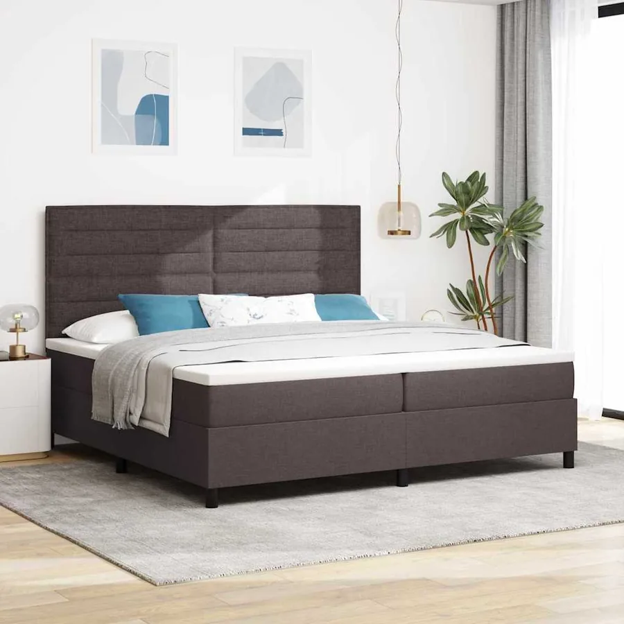 Lit à ressorts avec matelas Marron foncé 200 x 200 cm tissu
