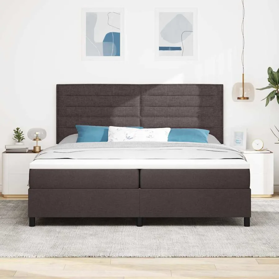 Lit à ressorts avec matelas Marron foncé 200 x 200 cm tissu - 4