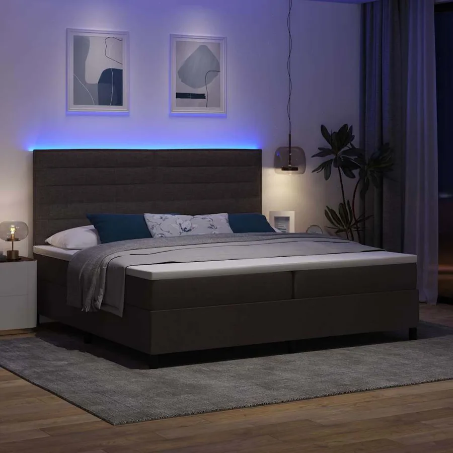 Lit à ressorts avec matelas Marron foncé 200 x 200 cm tissu - 5