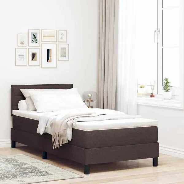 Lit à ressorts avec tête de lit Marron foncé 90 x 190 cm tissu