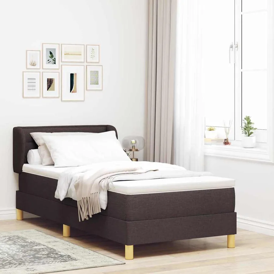 Lit à ressorts avec matelas Marron foncé 90 x 190 cm tissu