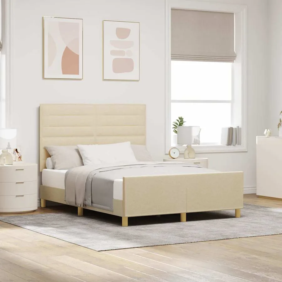 Cadre de lit avec tête de lit Crème 140 x 190 cm tissu