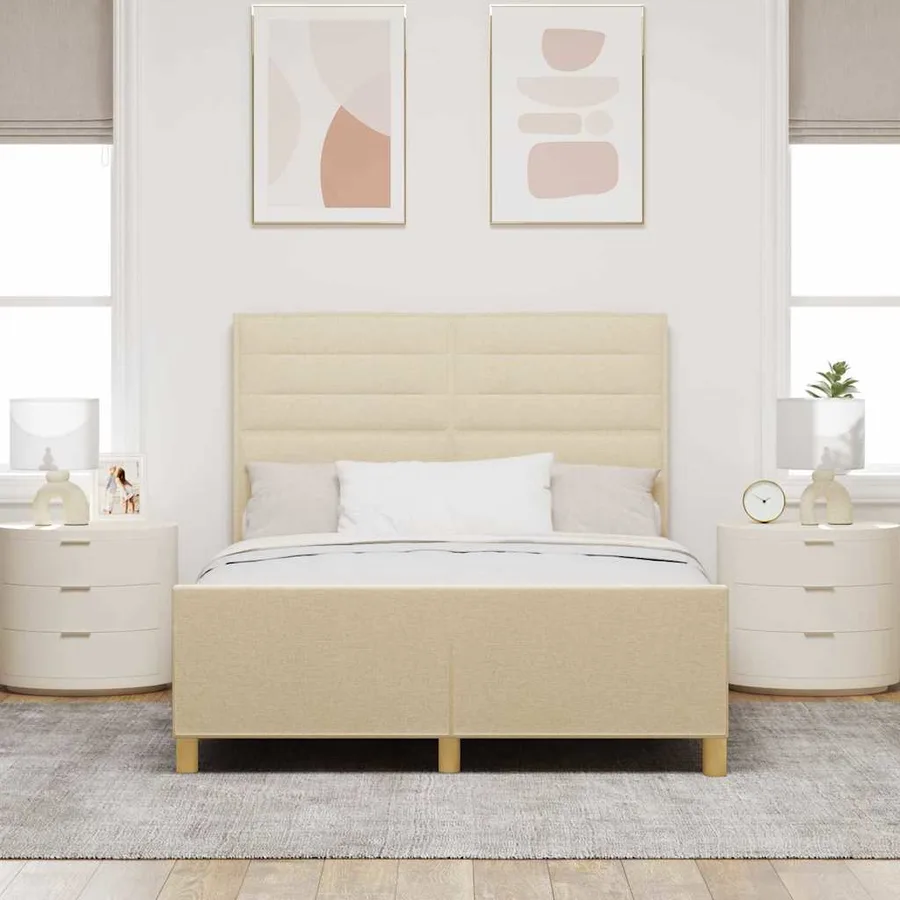 Cadre de lit avec tête de lit Crème 140 x 190 cm tissu - 3
