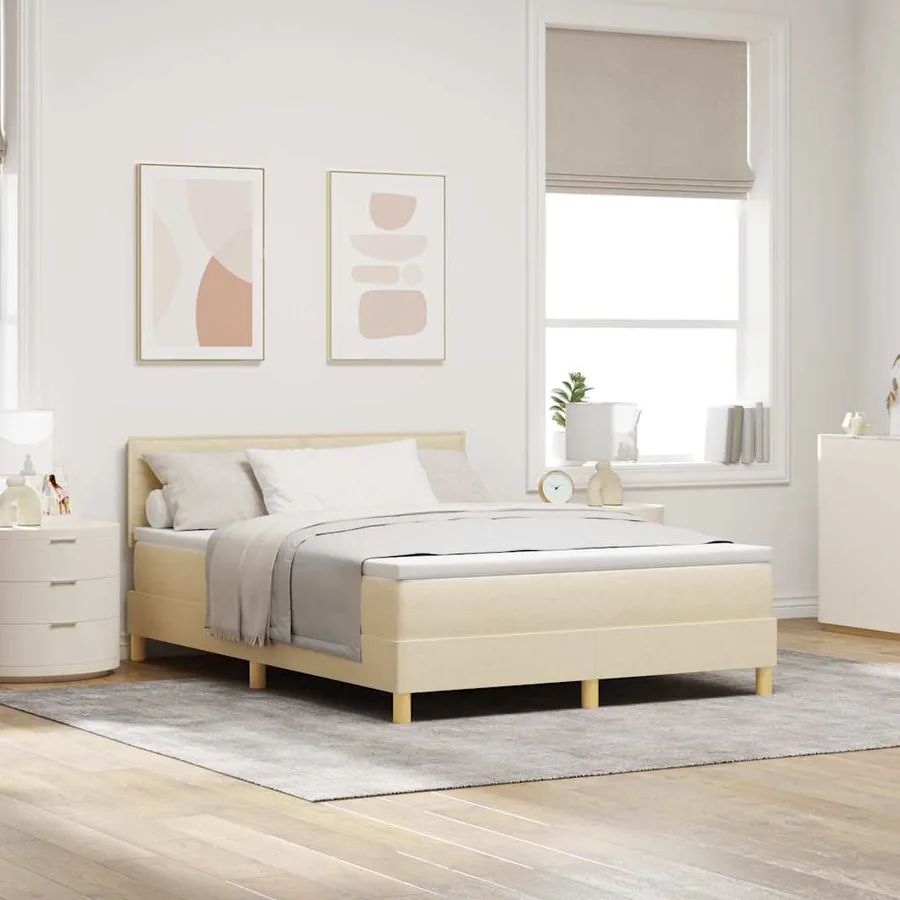 Lit à ressorts avec coussin Crème 140 x 190 cm tissu