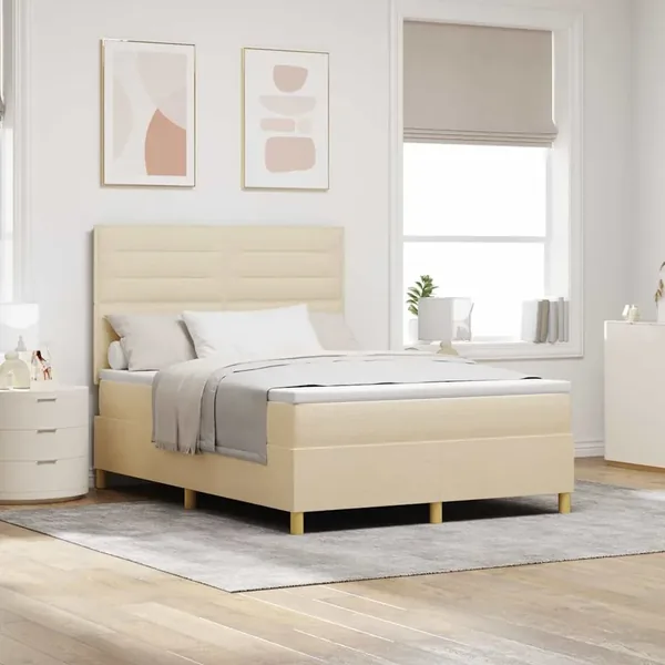 Lit à ressorts avec matelas Crème 140 x 200 cm tissu