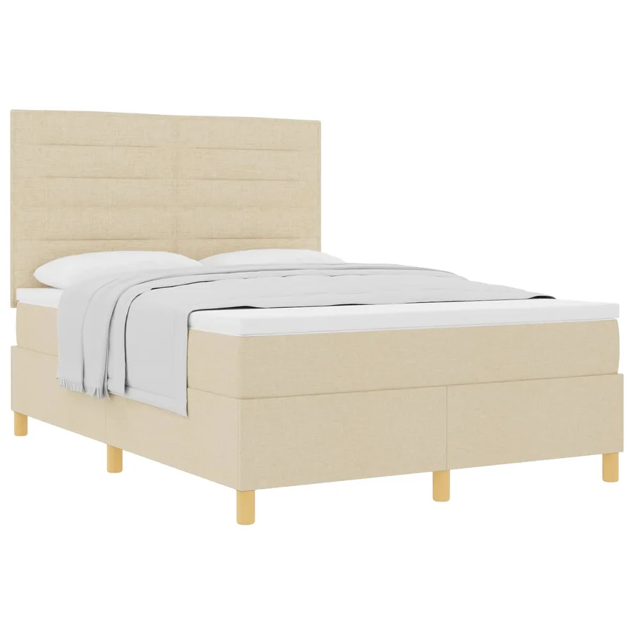 Lit à ressorts avec matelas Crème 140 x 200 cm tissu - 2