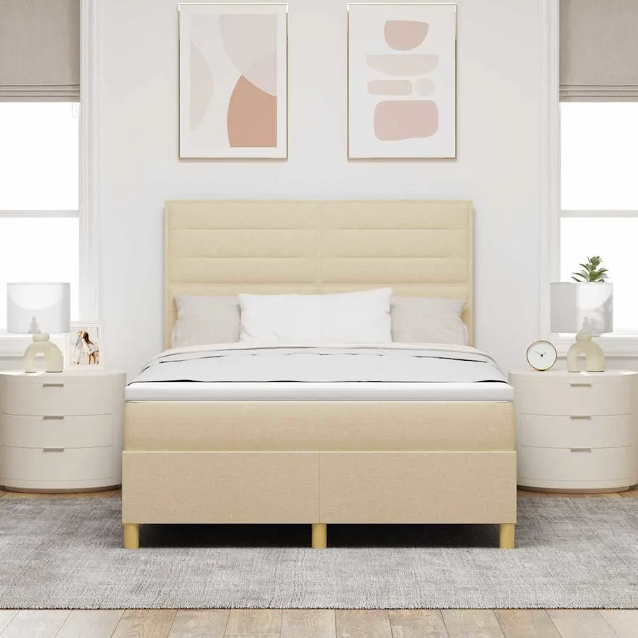 Lit à ressorts avec matelas Crème 140 x 200 cm tissu - 3