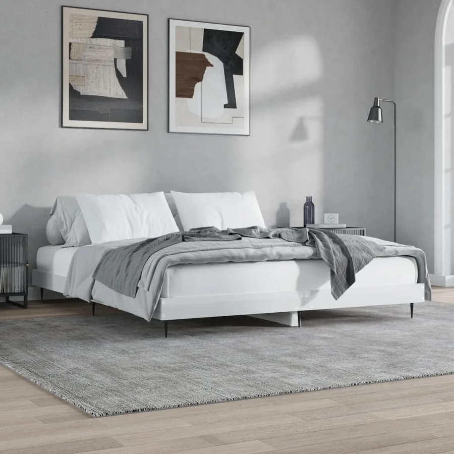 Cadre de lit sans matelas blanc brillant 150x200 cm - 4