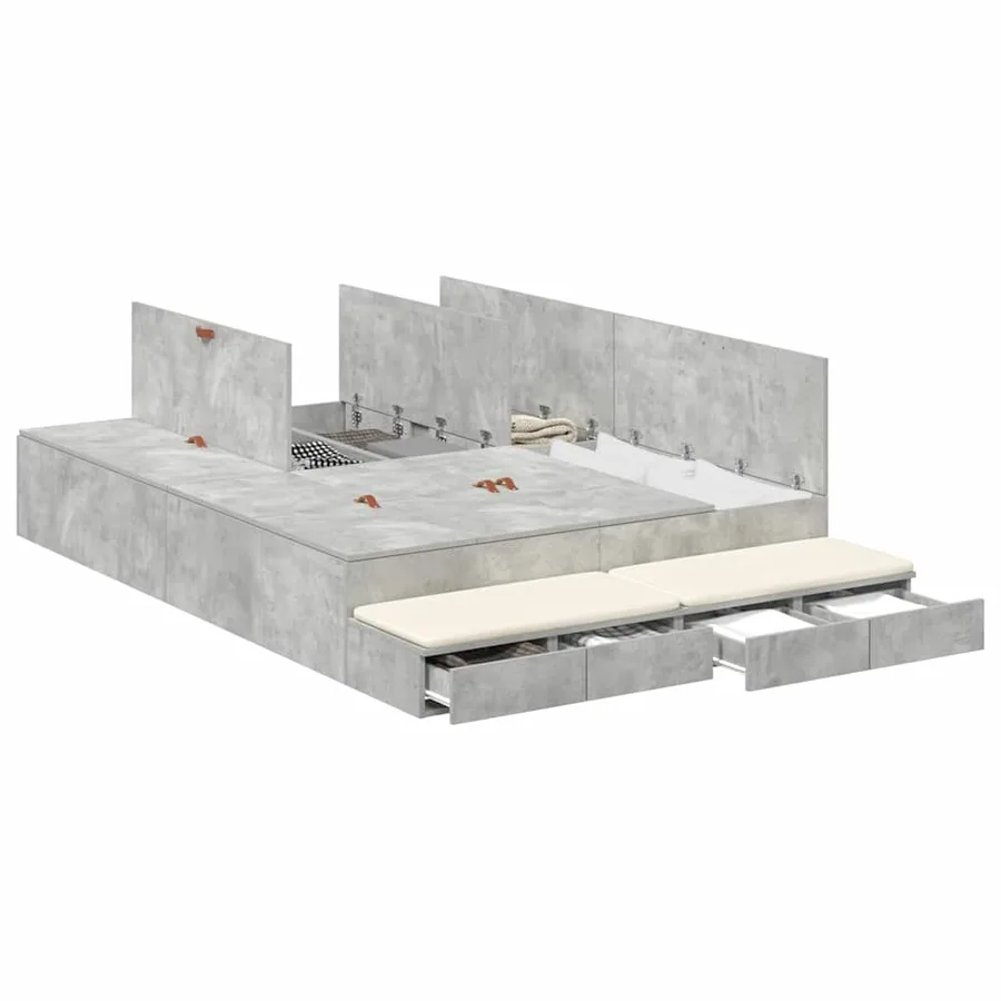 Cadre de lit avec rangement Gris béton 150 cm Bois d'ingénierie - 3
