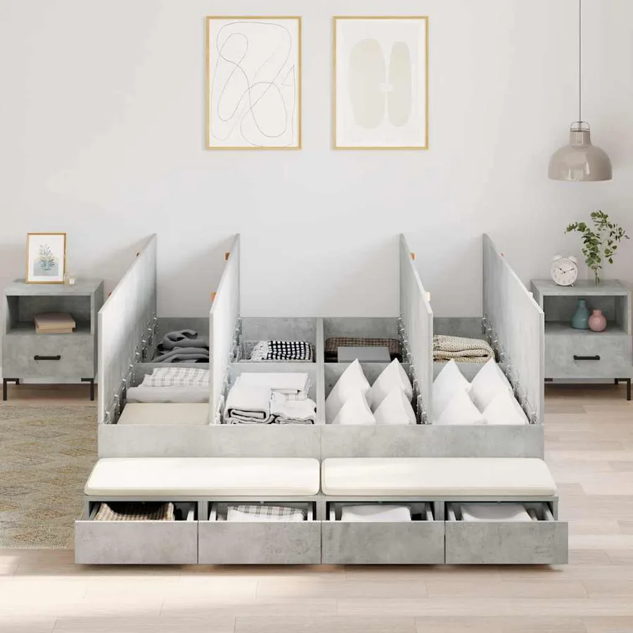 Cadre de lit avec rangement Gris béton 150 cm Bois d'ingénierie - 4