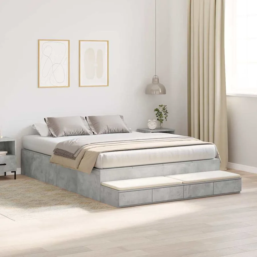 Cadre de lit avec rangement Gris béton 150 cm Bois d'ingénierie - 5