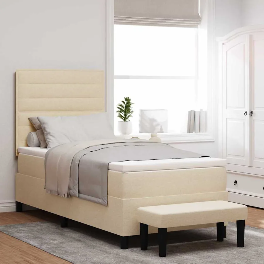 Lit à ressorts avec coussin Crème 100 x 200 cm tissu