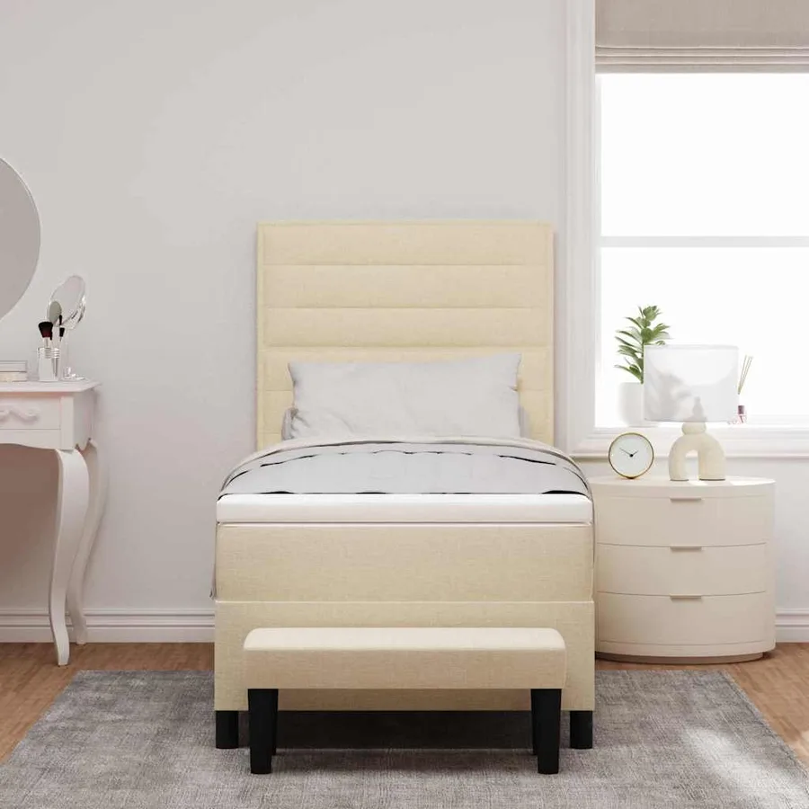 Lit à ressorts avec coussin Crème 100 x 200 cm tissu - 3