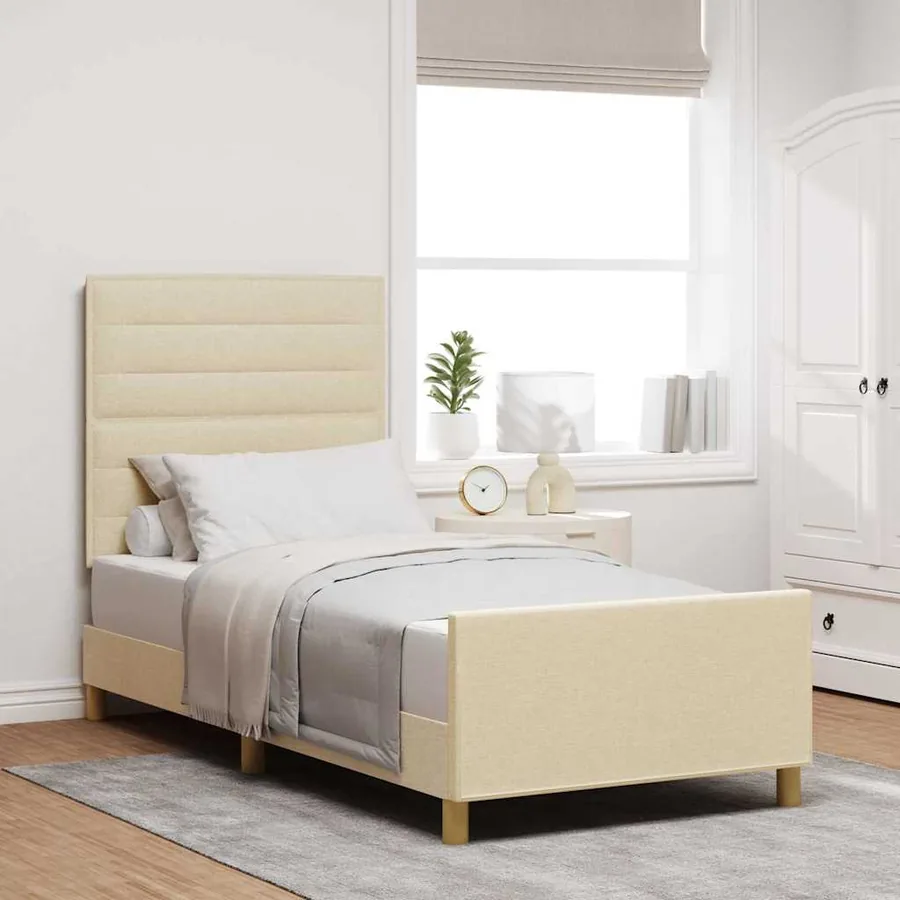 Cadre de lit avec tête de lit Crème 100 x 200 cm tissu