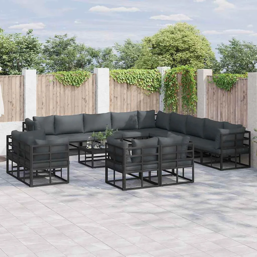 Ensemble de canapé de jardin avec coussin 13 pcs Noir Aluminium