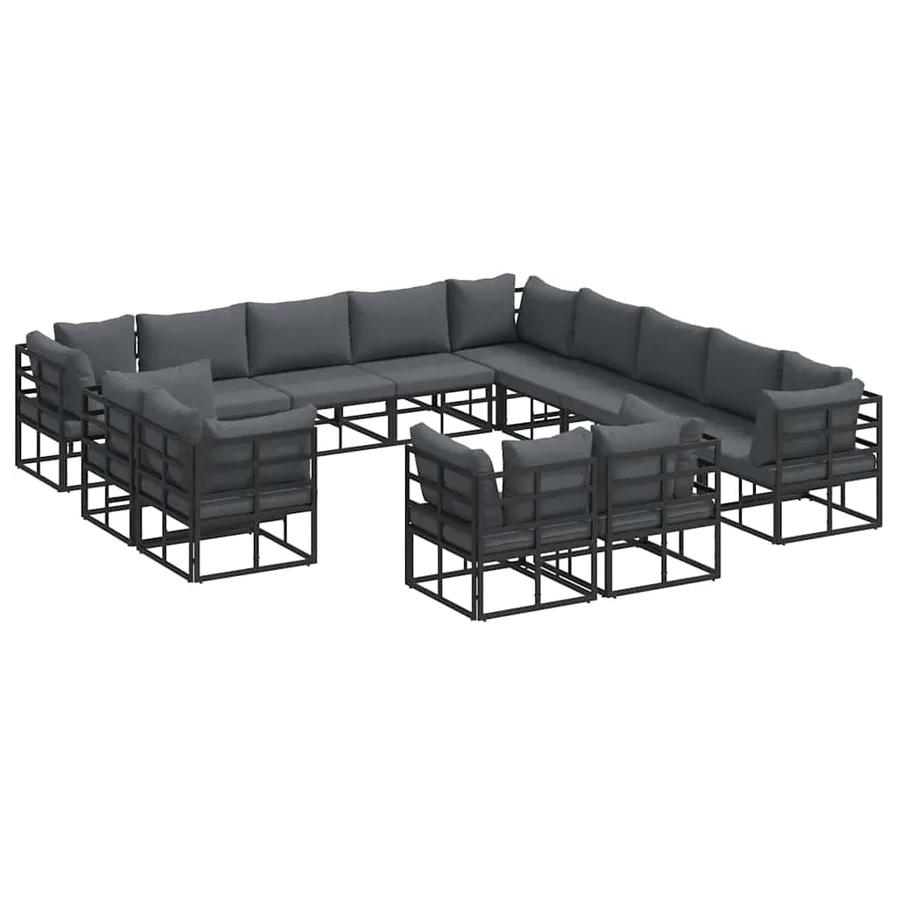 Ensemble de canapé de jardin avec coussin 13 pcs Noir Aluminium - 2