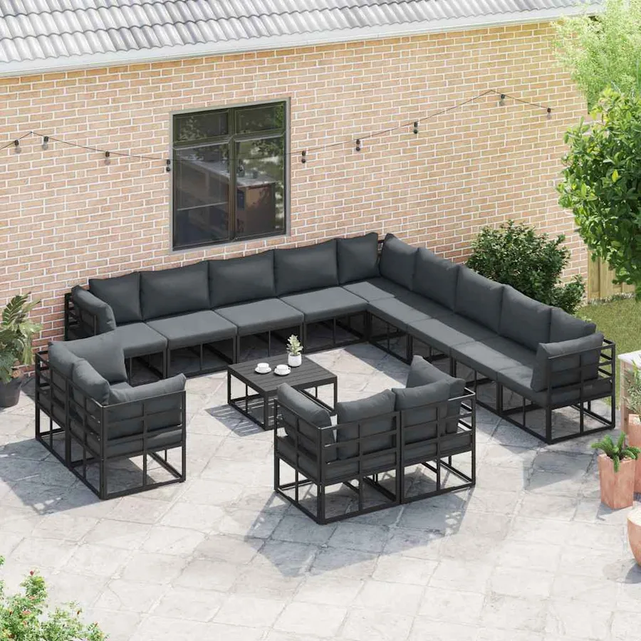 Ensemble de canapé de jardin avec coussin 13 pcs Noir Aluminium - 3