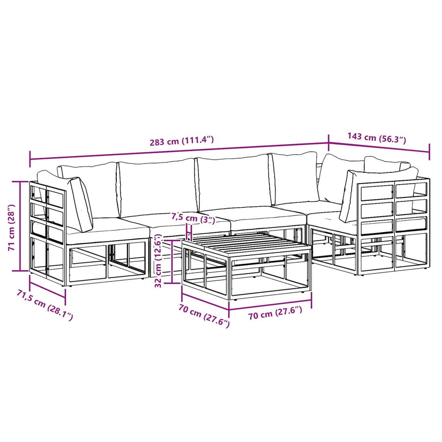 Ensemble de canapé de jardin avec coussin 6 pcs Noir Aluminium - 12