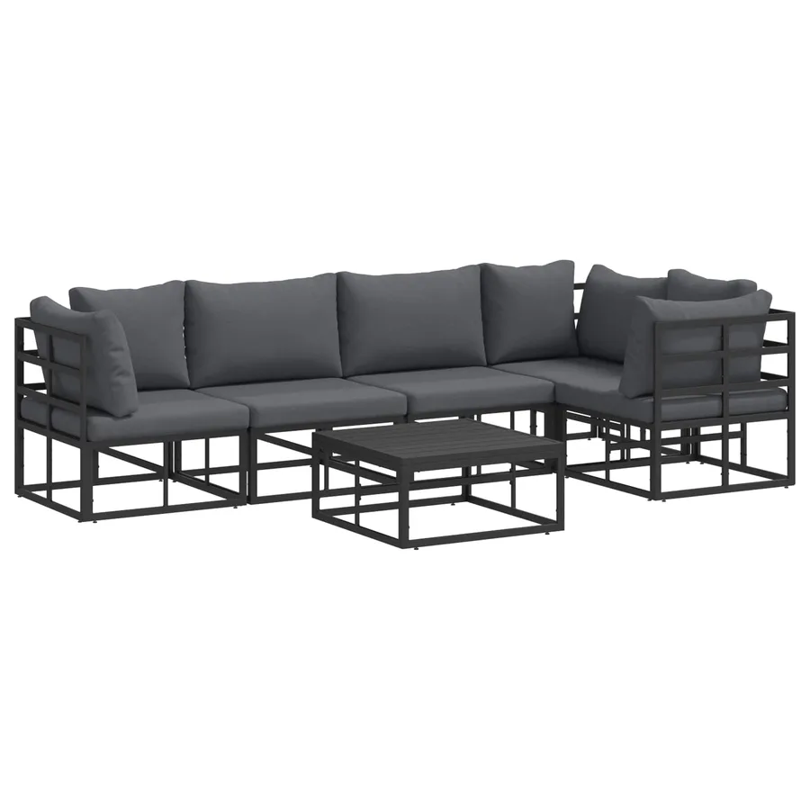 Ensemble de canapé de jardin avec coussin 6 pcs Noir Aluminium - 2