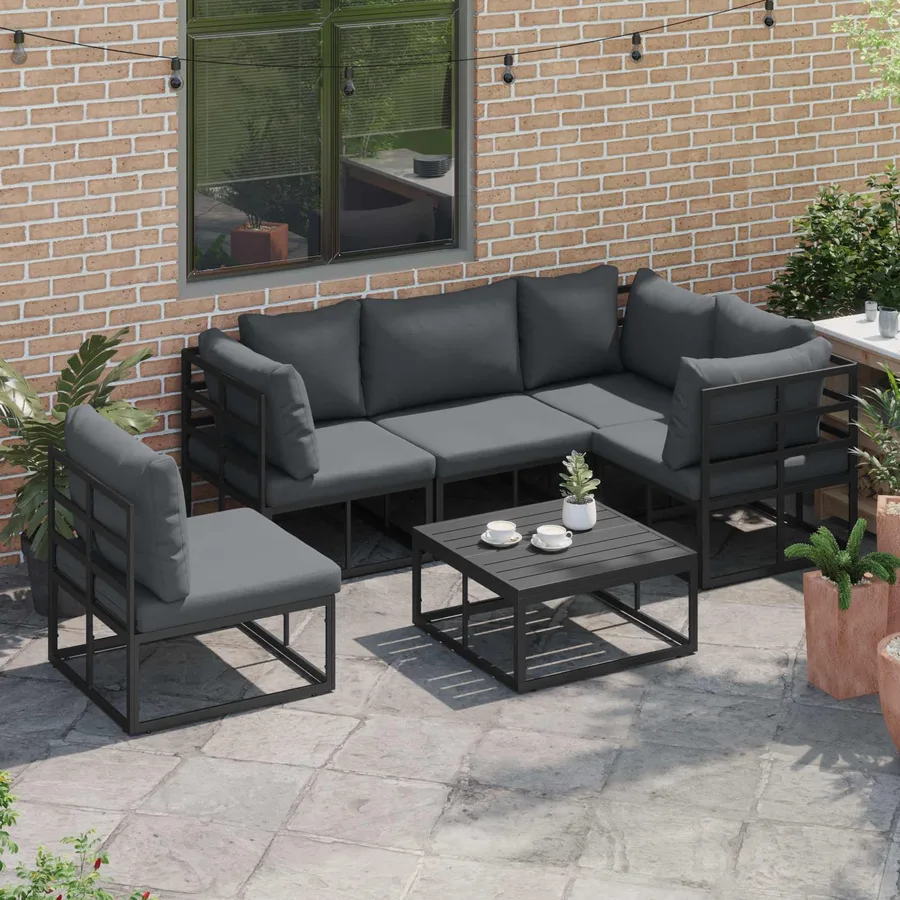 Ensemble de canapé de jardin avec coussin 6 pcs Noir Aluminium - 3