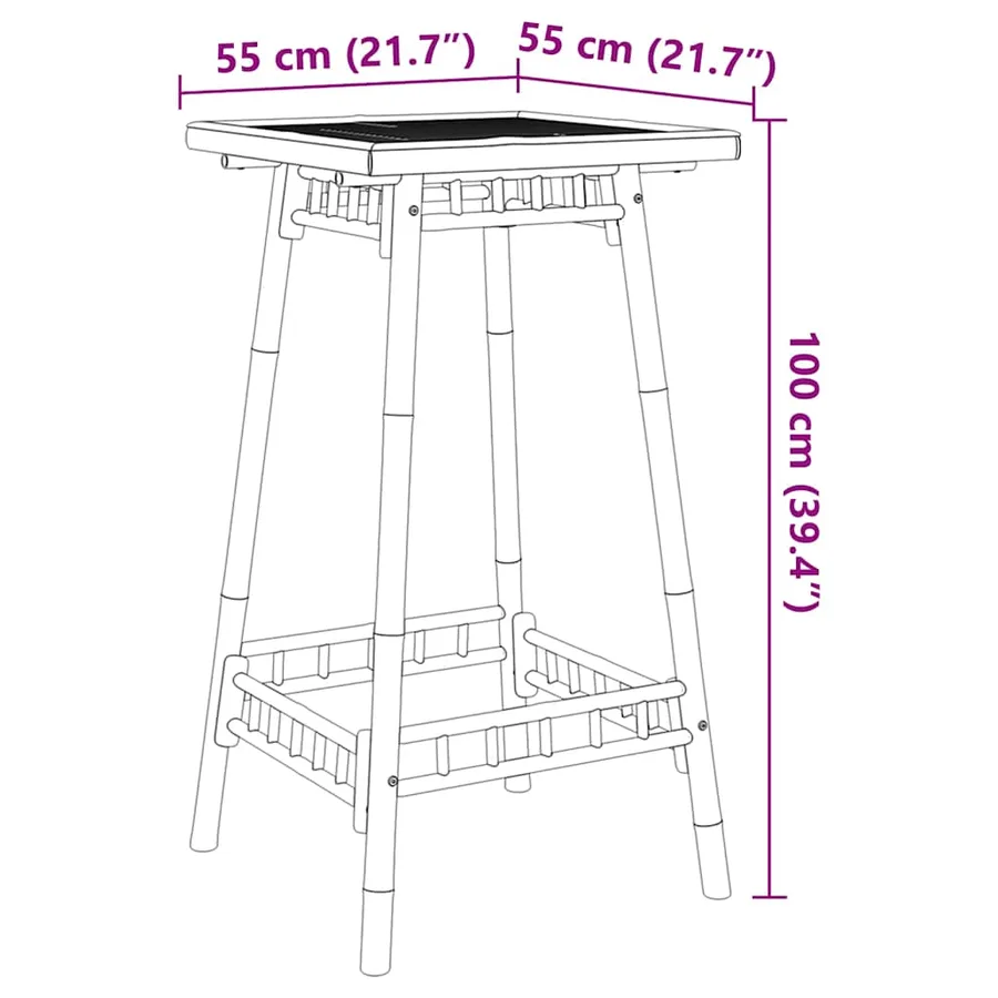 Table de bar carrée d'extérieur 55 x 55 x 100 cm en bambou - 11