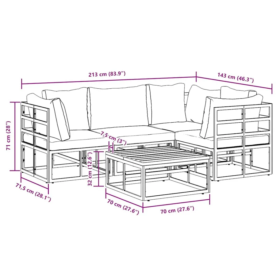 Ensemble de canapé de jardin avec coussin 5 pcs Noir Aluminium - 13