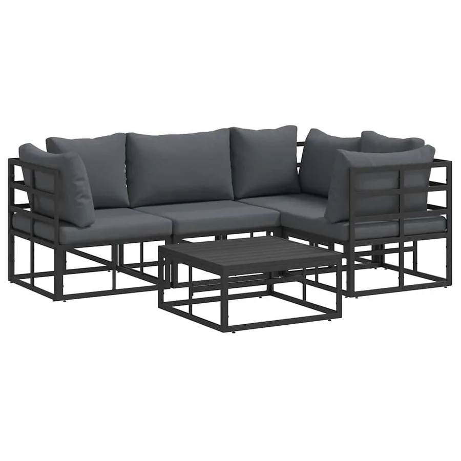 Ensemble de canapé de jardin avec coussin 5 pcs Noir Aluminium - 2