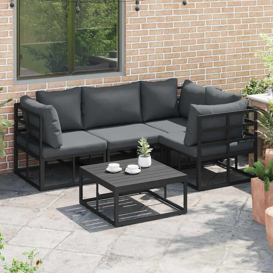 Ensemble de canapé de jardin avec coussin 5 pcs Noir Aluminium - 3