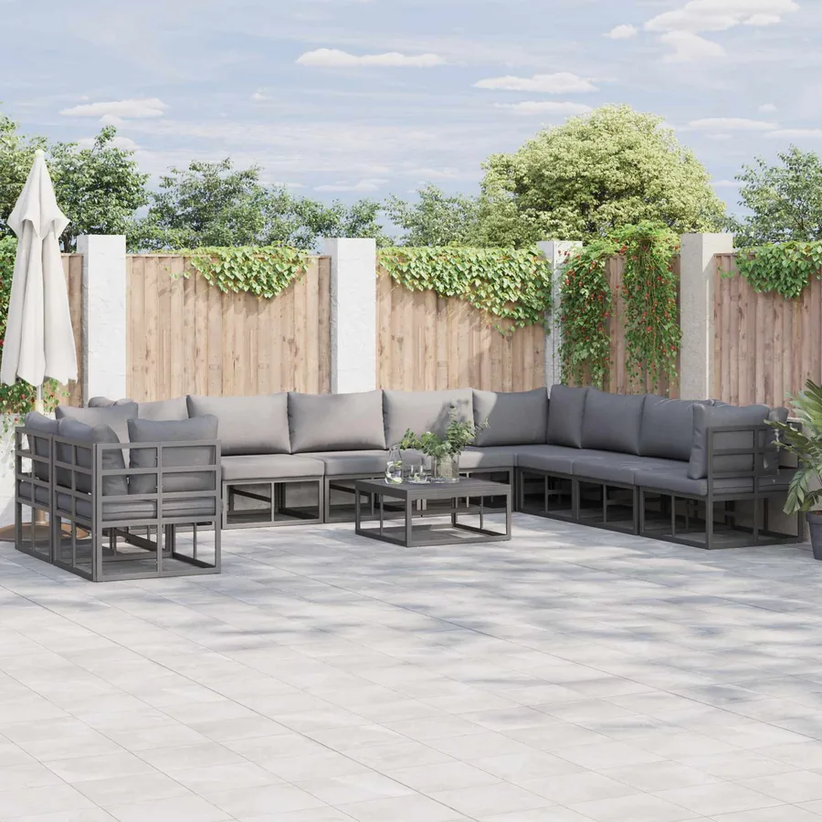 Ensemble de canapé de jardin avec coussin 10 pcs Noir Aluminium
